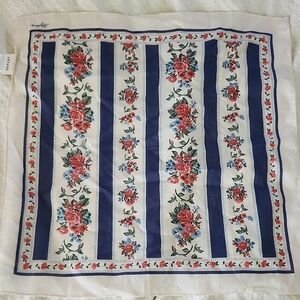 Sezane Scarf 60cm By 60cm Floral Stripe Square Scarf in Navy, White & Pink